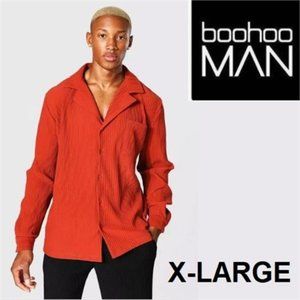 BOOHOO MAN LONG SLEEVE REVERE PLEATED SHIRT Button Down Dress shirt